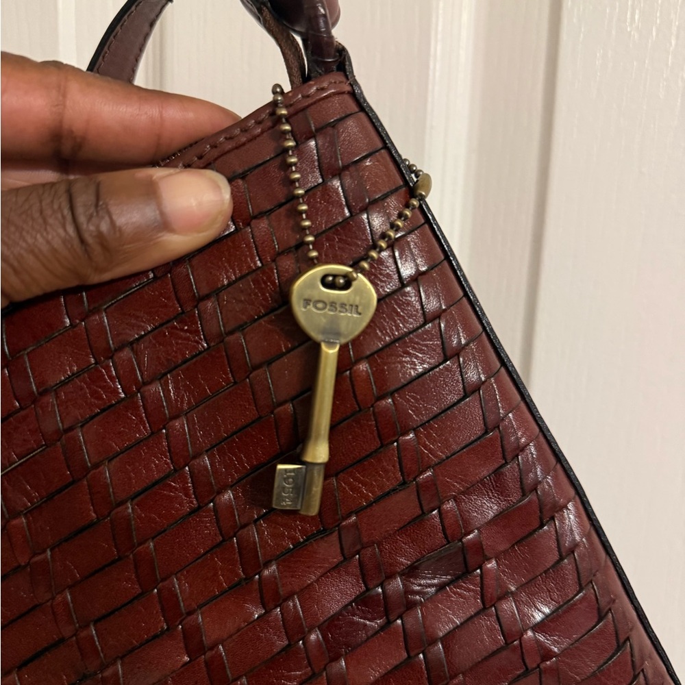 Fossil Dark Brown Woven Crossbody Bag - Picture 3 of 11